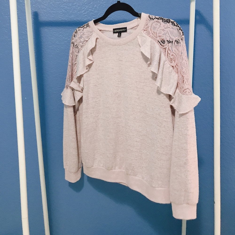 INSPIRED HEARTS sheer shoulder floral sweater